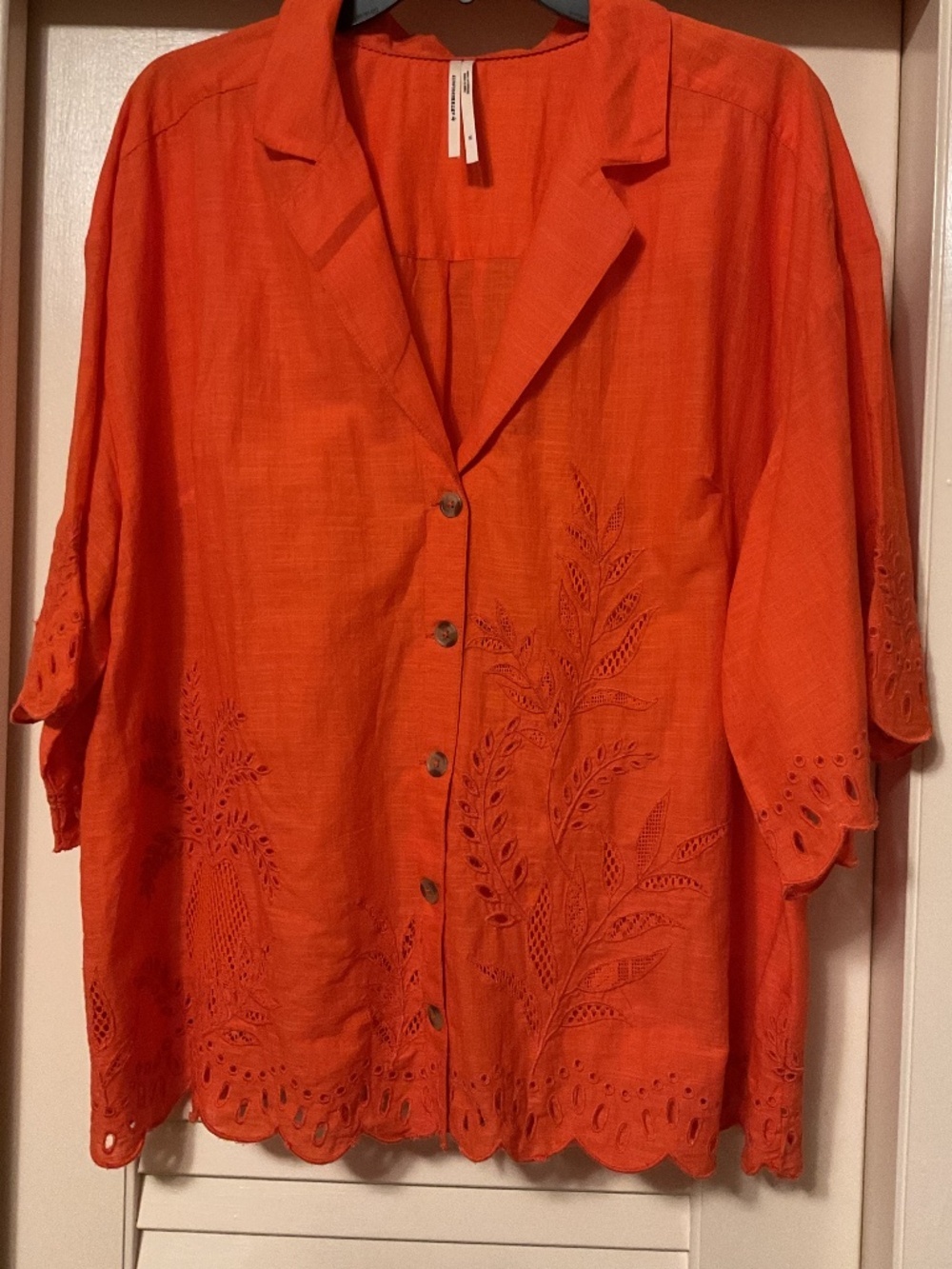 NWOT Anthropology Tangerine Eyelet Buttoned 100% Cotton Woman Shirt Size US XL